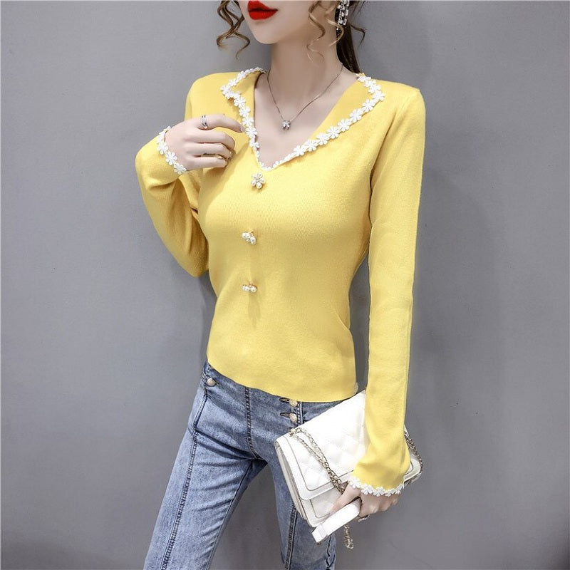 Casual Style Long-Sleeved Knit Short Base T-Shirt Mssza