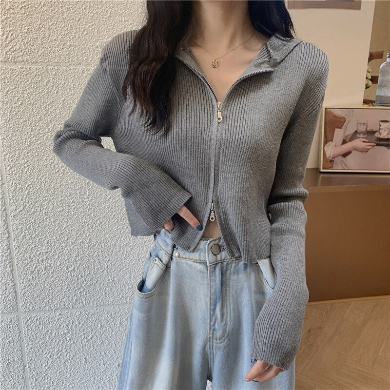 New Style Loose Short Hooded Knitted Cardigan T-Shirt Mssza