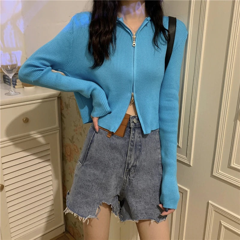 New Style Loose Short Hooded Knitted Cardigan T-Shirt Mssza