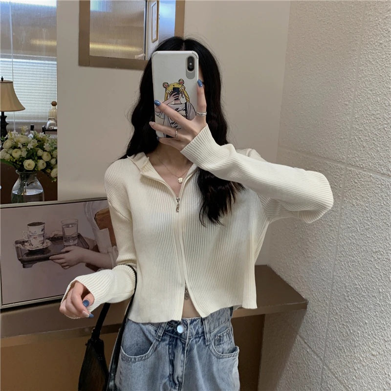 New Style Loose Short Hooded Knitted Cardigan T-Shirt Mssza