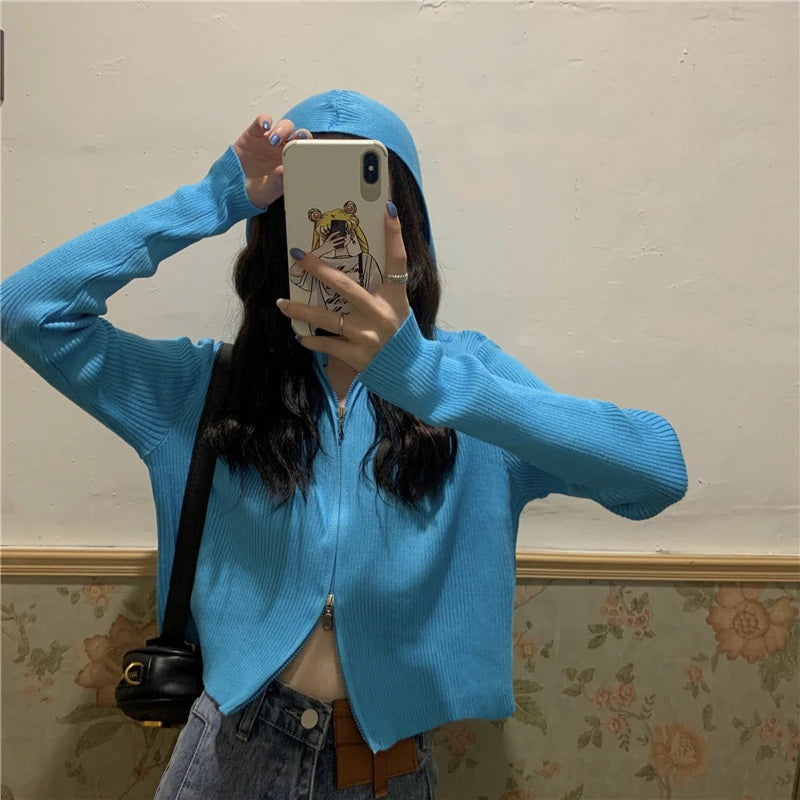 New Style Loose Short Hooded Knitted Cardigan T-Shirt Mssza