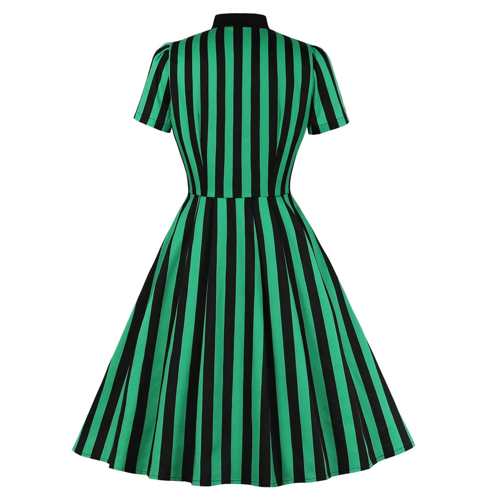 New Bowknot Skater Embroidery Stitching Retro Autumn Short Sleeve Casual Dress Mssaz Desses