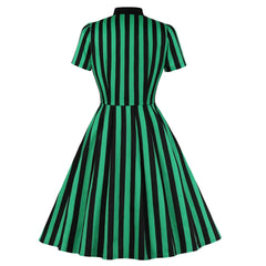 New Bowknot Skater Embroidery Stitching Retro Autumn Short Sleeve Casual Dress Mssaz Desses
