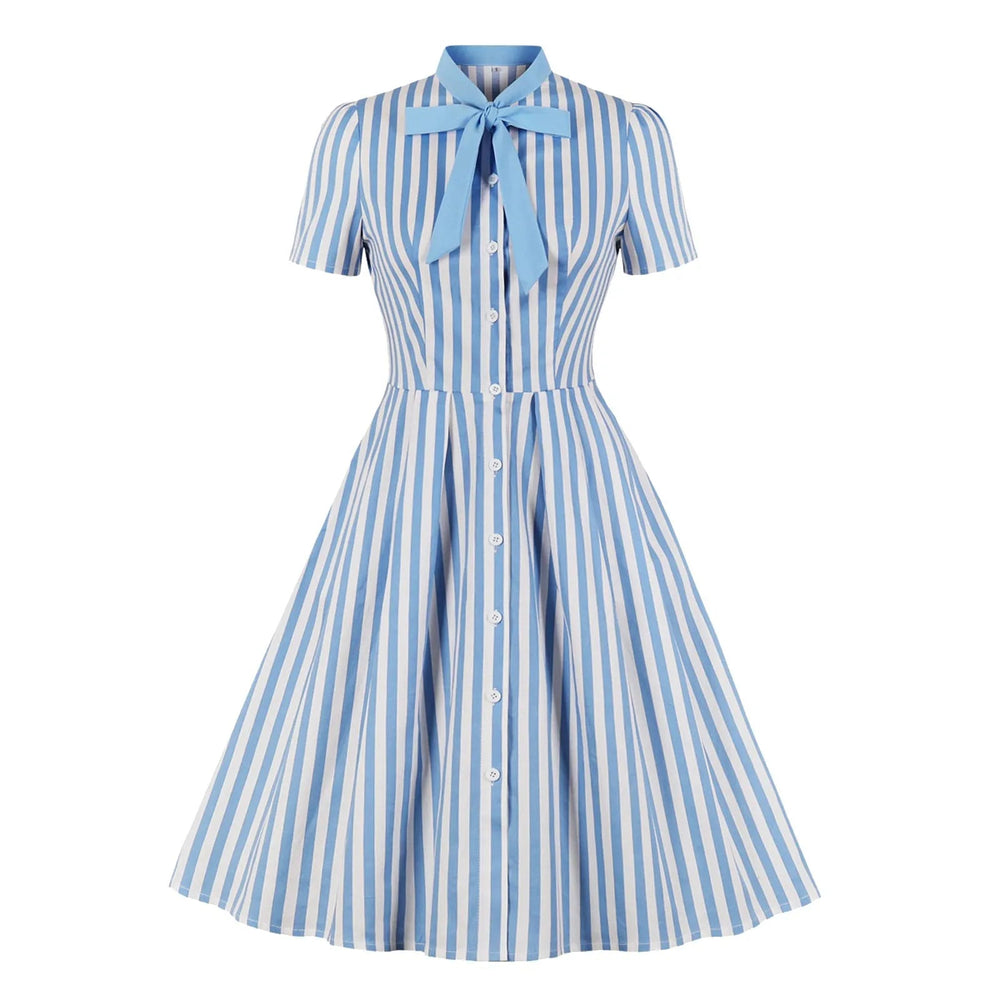 New Bowknot Skater Embroidery Stitching Retro Autumn Short Sleeve Casual Dress Mssaz Desses