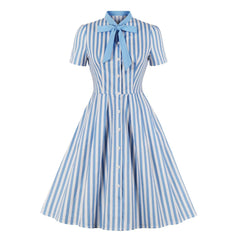 New Bowknot Skater Embroidery Stitching Retro Autumn Short Sleeve Casual Dress Mssaz Desses