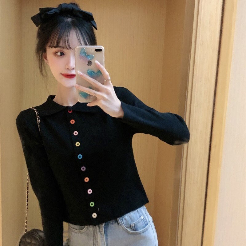 New style single-breasted slim knit short t-shirt Mssza