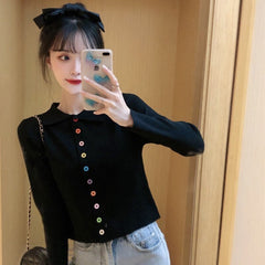 New style single-breasted slim knit short t-shirt Mssza
