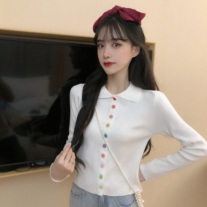 New style single-breasted slim knit short t-shirt Mssza