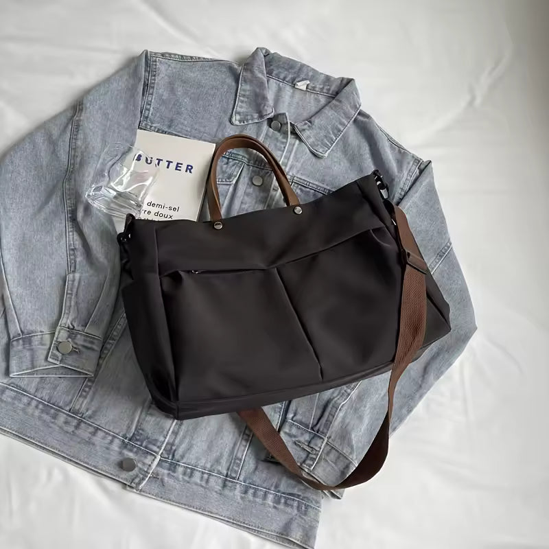Nylon Tote Featuring Two Pockets Large Capacity Commuting Handbag Mssza