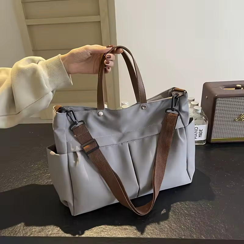 Nylon Tote Featuring Two Pockets Large Capacity Commuting Handbag Mssza