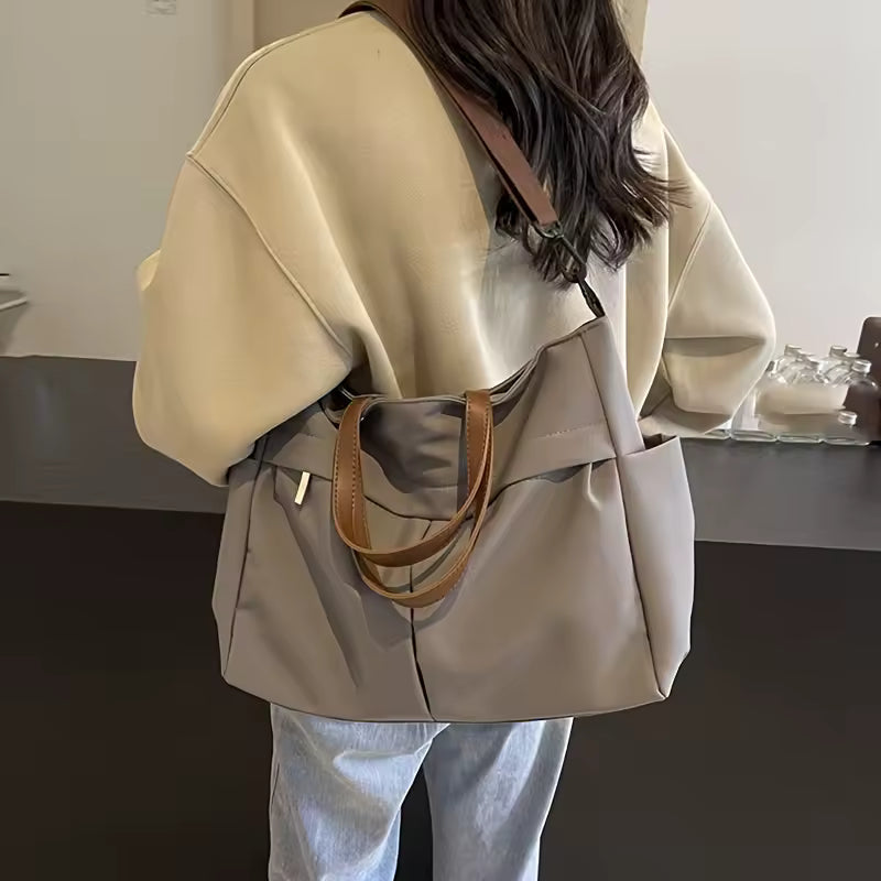 Nylon Tote Featuring Two Pockets Large Capacity Commuting Handbag Mssza