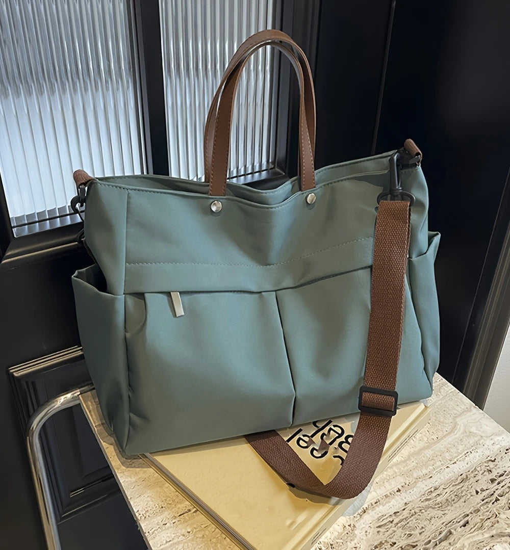 Nylon Tote Featuring Two Pockets Large Capacity Commuting Handbag Mssza