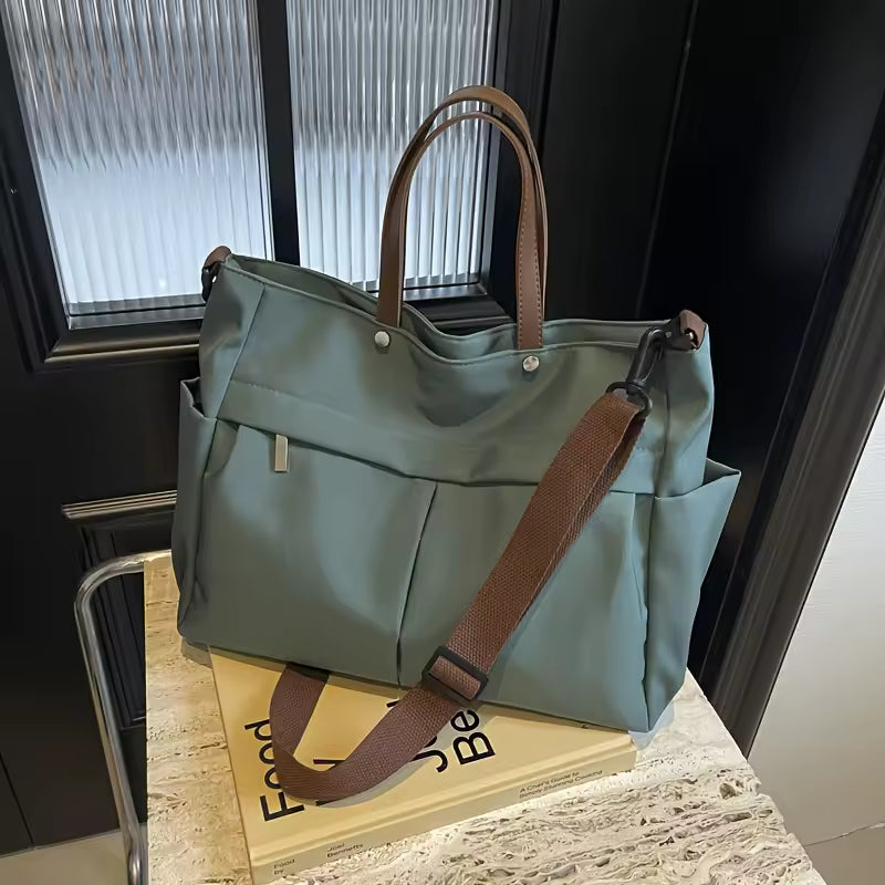 Nylon Tote Featuring Two Pockets Large Capacity Commuting Handbag Mssza