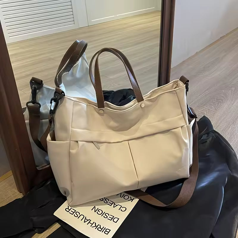 Nylon Tote Featuring Two Pockets Large Capacity Commuting Handbag Mssza