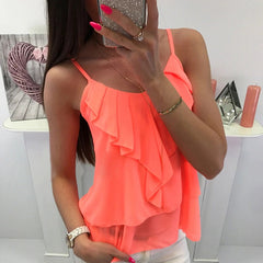 O Neck Ruffle Strap Casual Blouse Mssza
