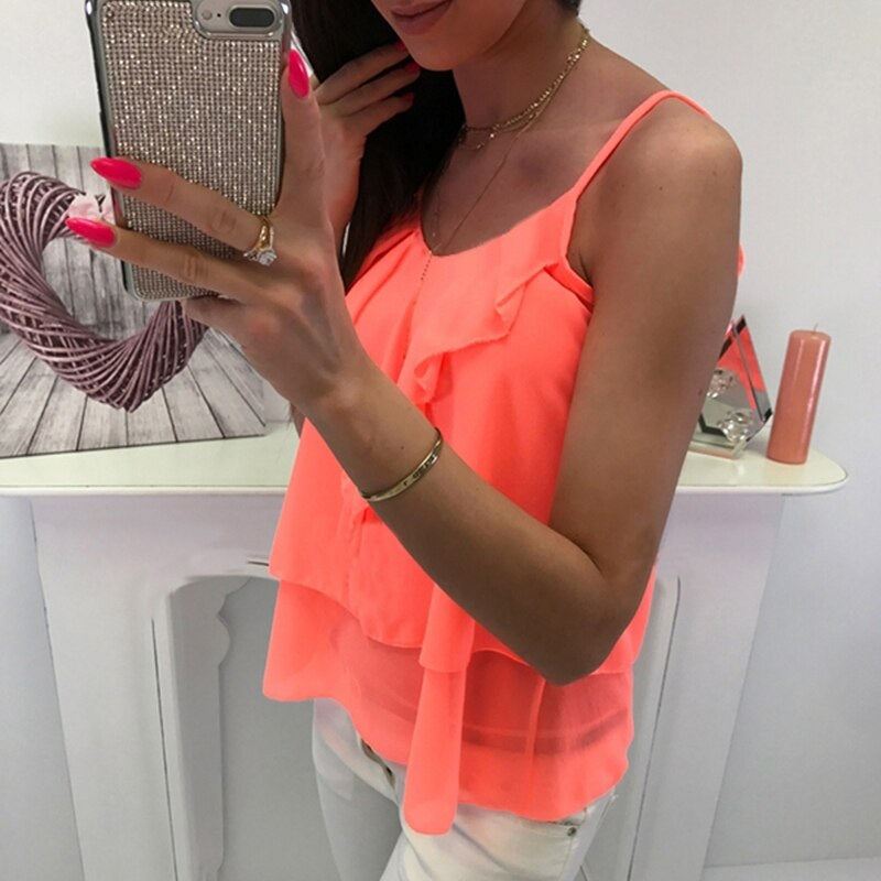 O Neck Ruffle Strap Casual Blouse Mssza