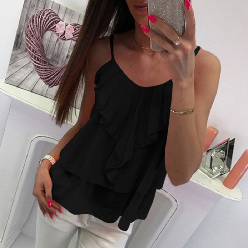 O Neck Ruffle Strap Casual Blouse Mssza