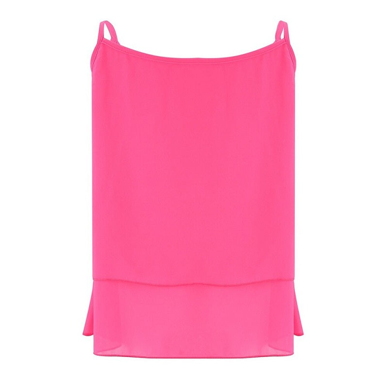 O Neck Tiered Strap Sleeveless Casual Chiffon Blouse Mssza