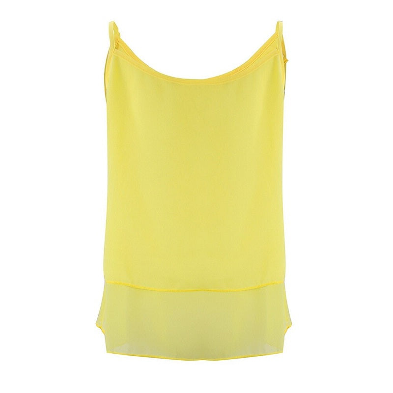 O Neck Tiered Strap Sleeveless Casual Chiffon Blouse Mssza