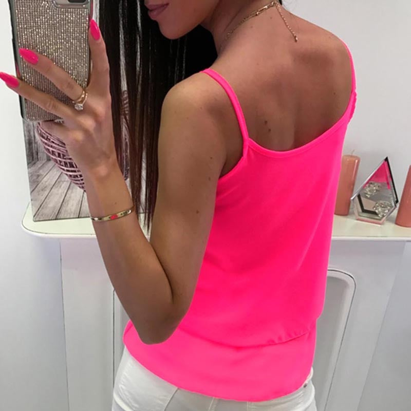 O Neck Tiered Strap Sleeveless Casual Chiffon Blouse Mssza
