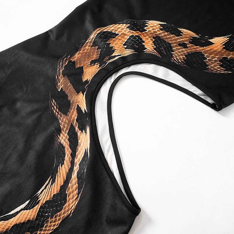 High Slit Hollow Out Snake Print Maxi Dress Mssaz Desses