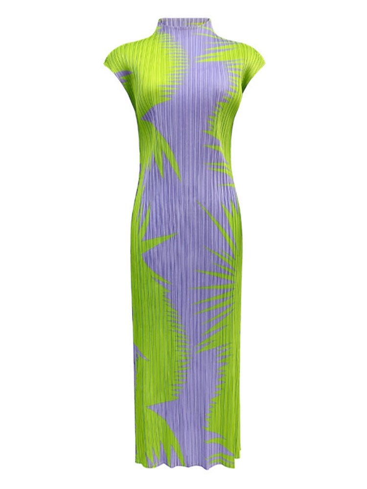 Pleated Sleeveless Turtleneck Slim Fit Dress Mssaz Desses