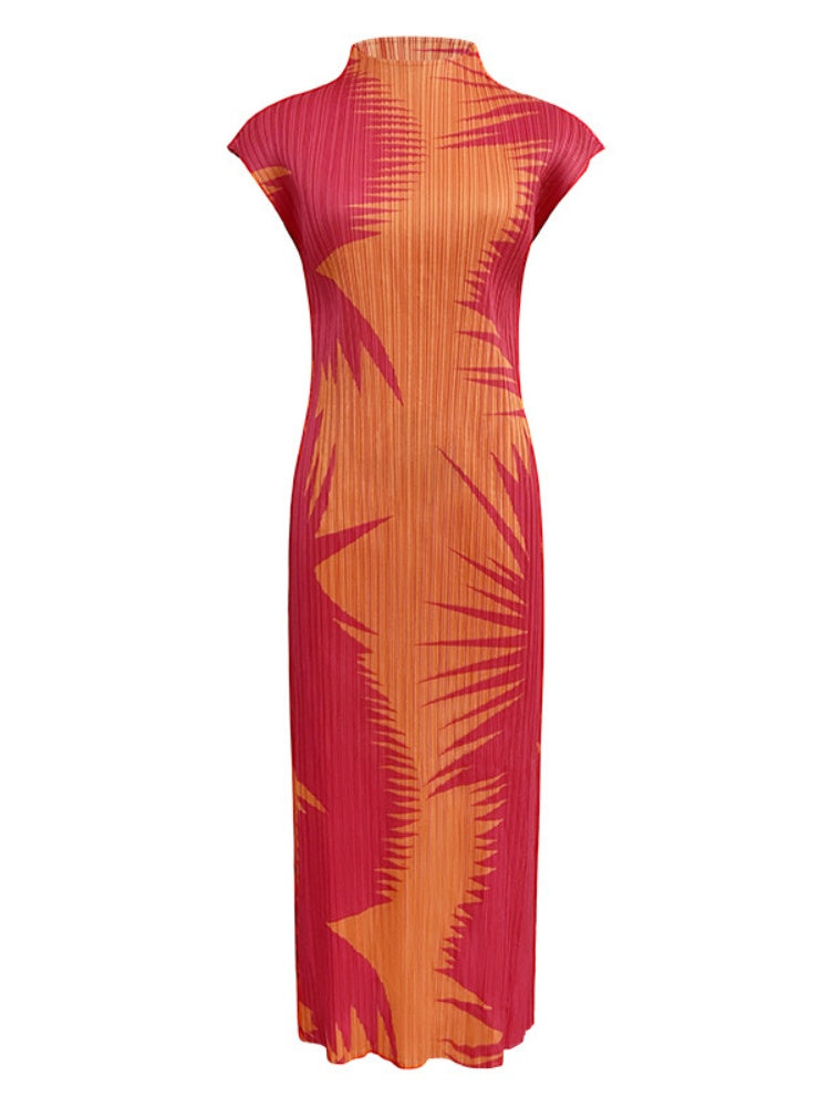 Pleated Sleeveless Turtleneck Slim Fit Dress Mssaz Desses