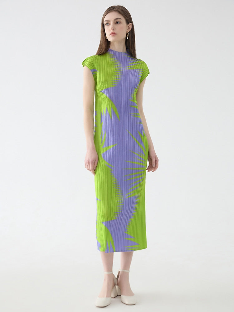 Pleated Sleeveless Turtleneck Slim Fit Dress Mssaz Desses
