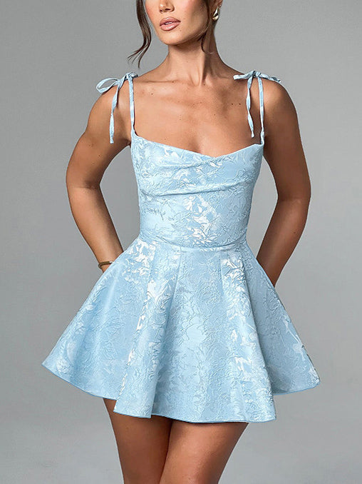 Jacquard Texture Suspender Slimming A-Hem Mini Dress Mssaz Desses