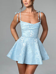 Jacquard Texture Suspender Slimming A-Hem Mini Dress Mssaz Desses