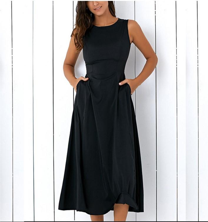 Plus Size Black A-line Party Sleeveless Pockets Dress Mssaz Desses