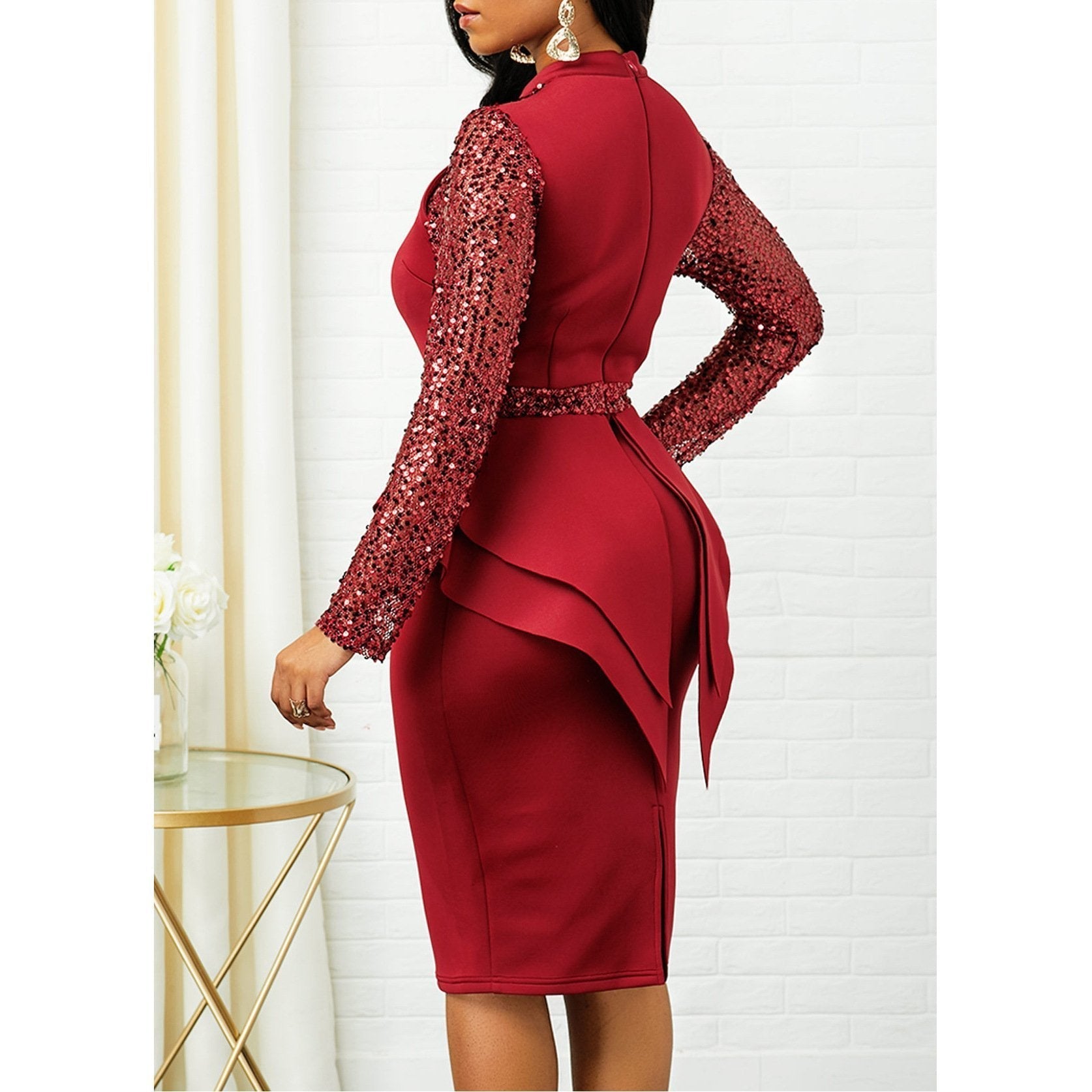 Clearance Plus Size Peplum Sequin Detail Dress Mssaz Desses