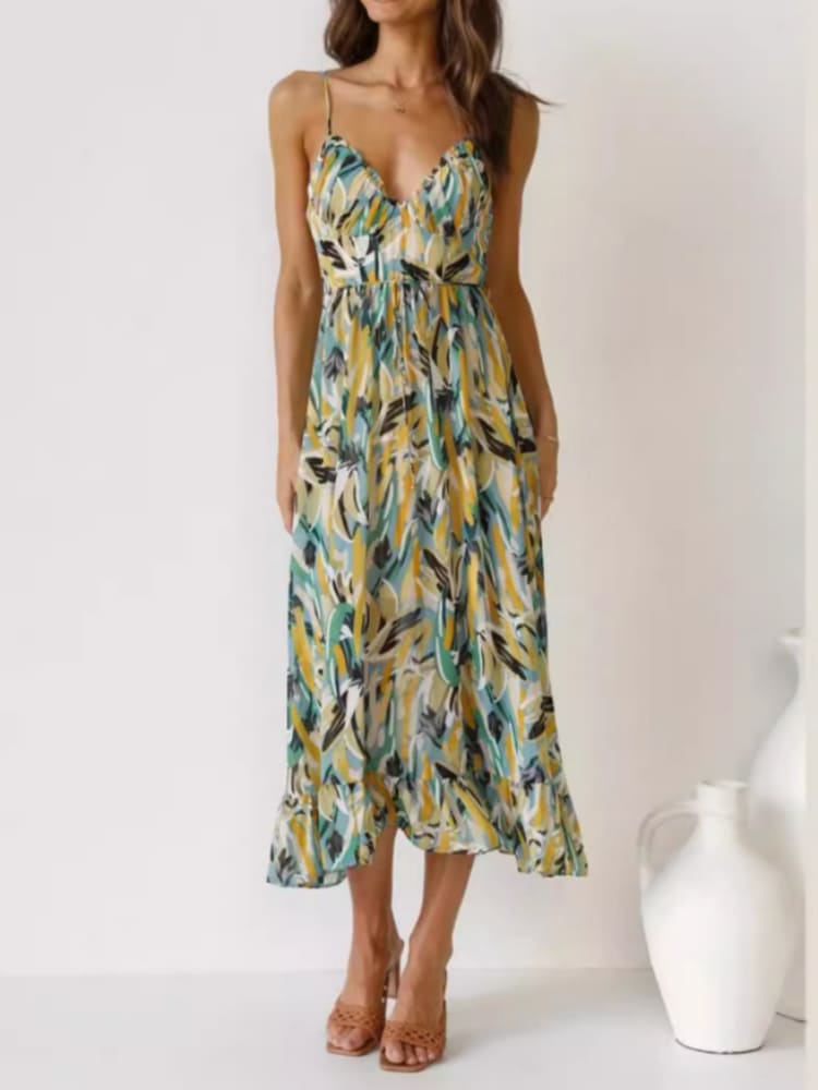 Floral Ruffle-Trim Midi Tank Dress Mssaz Desses