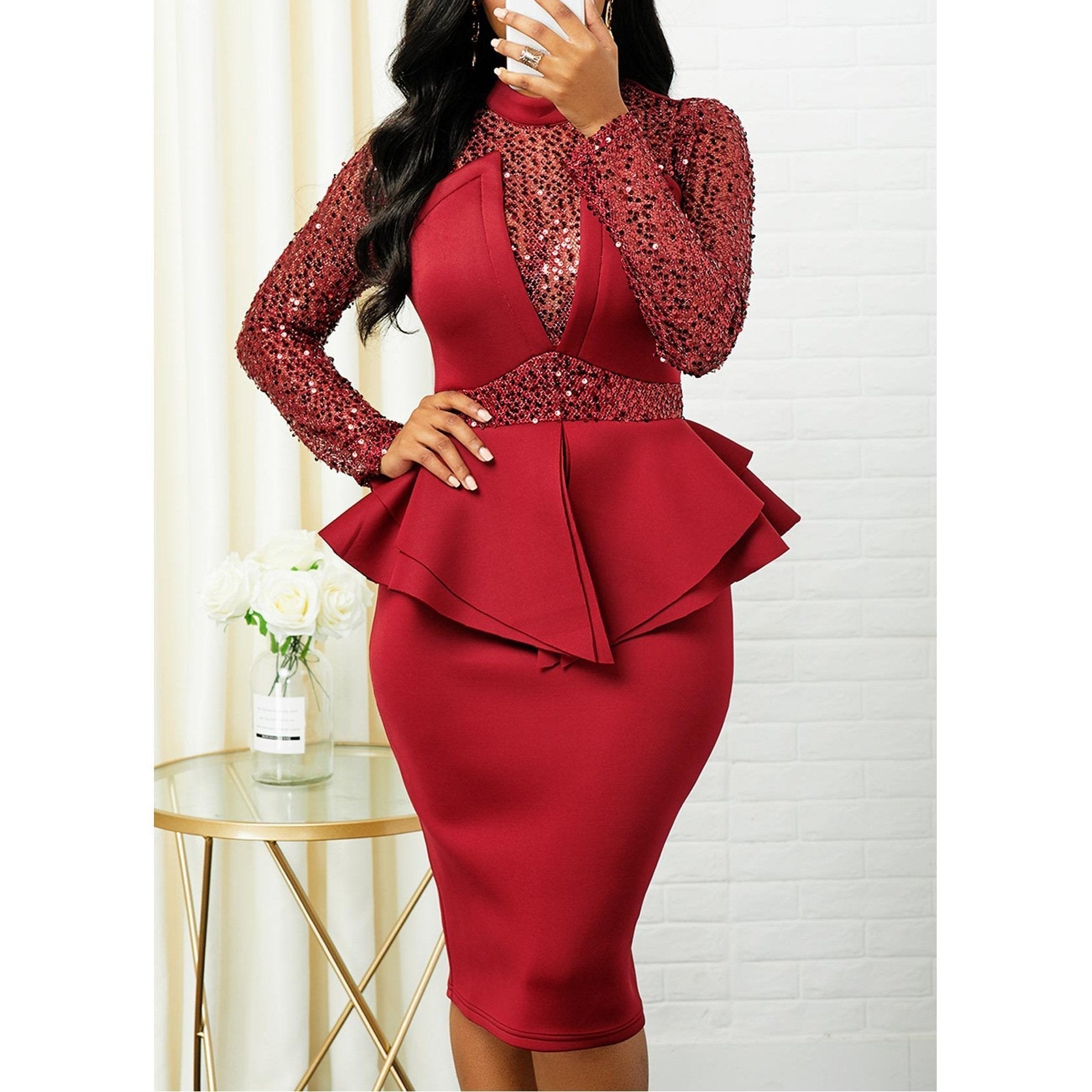 Clearance Plus Size Peplum Sequin Detail Dress Mssaz Desses