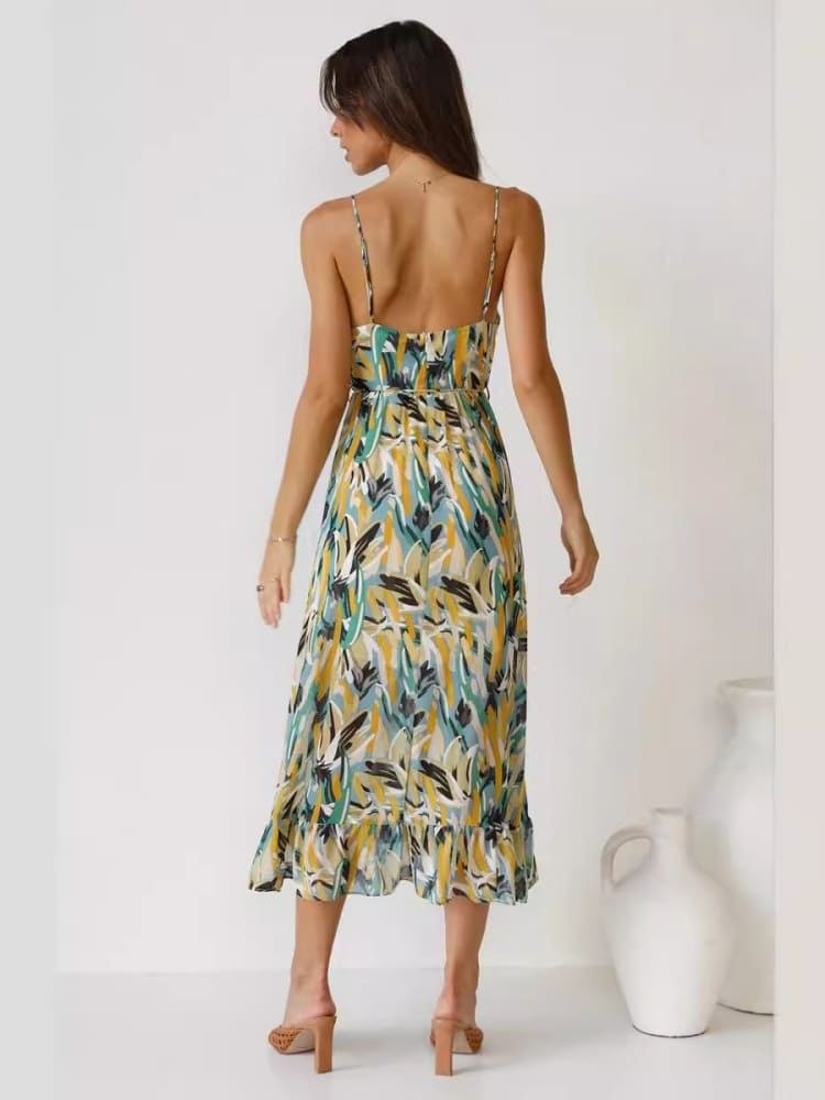 Floral Ruffle-Trim Midi Tank Dress Mssaz Desses