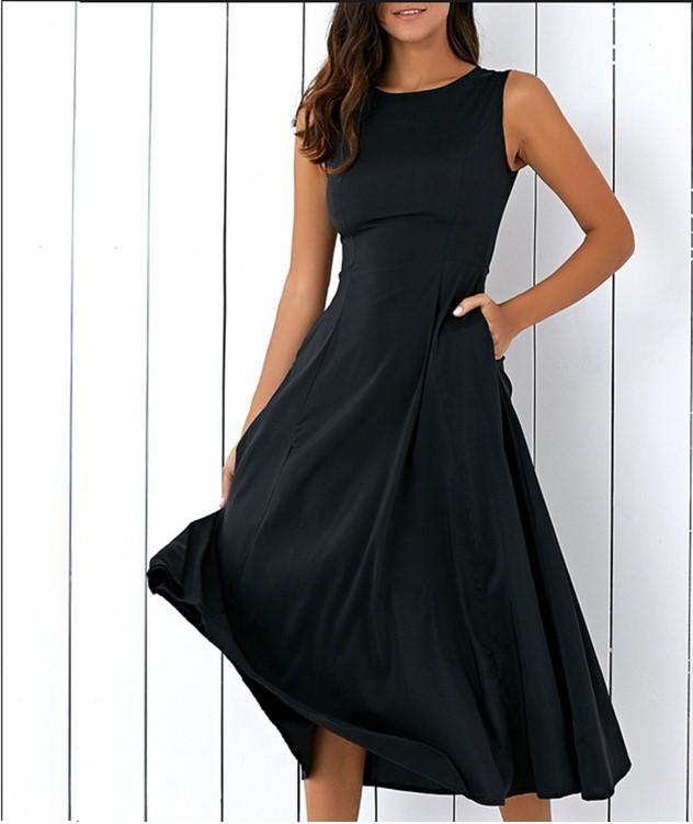 Plus Size Black A-line Party Sleeveless Pockets Dress Mssaz Desses