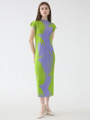 Pleated Sleeveless Turtleneck Slim Fit Dress Mssaz Desses