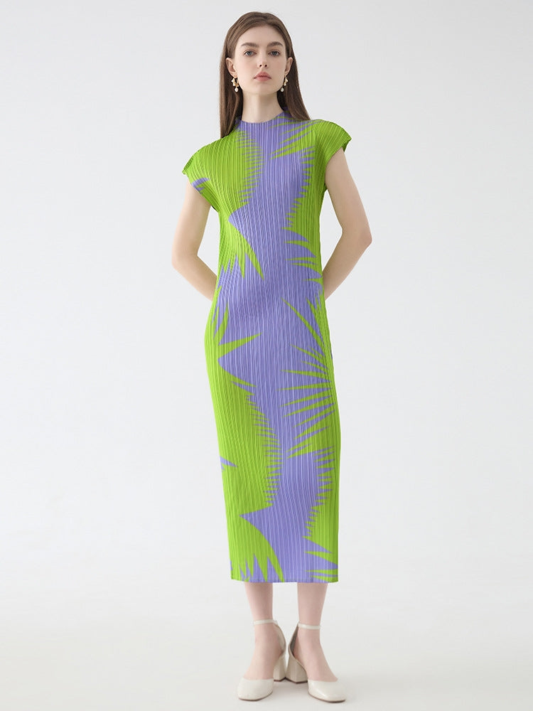 Pleated Sleeveless Turtleneck Slim Fit Dress Mssaz Desses