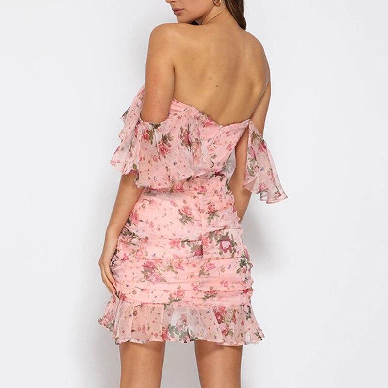 Short Sleeve Slash Neck Flower Print  Dress Mssaz Desses