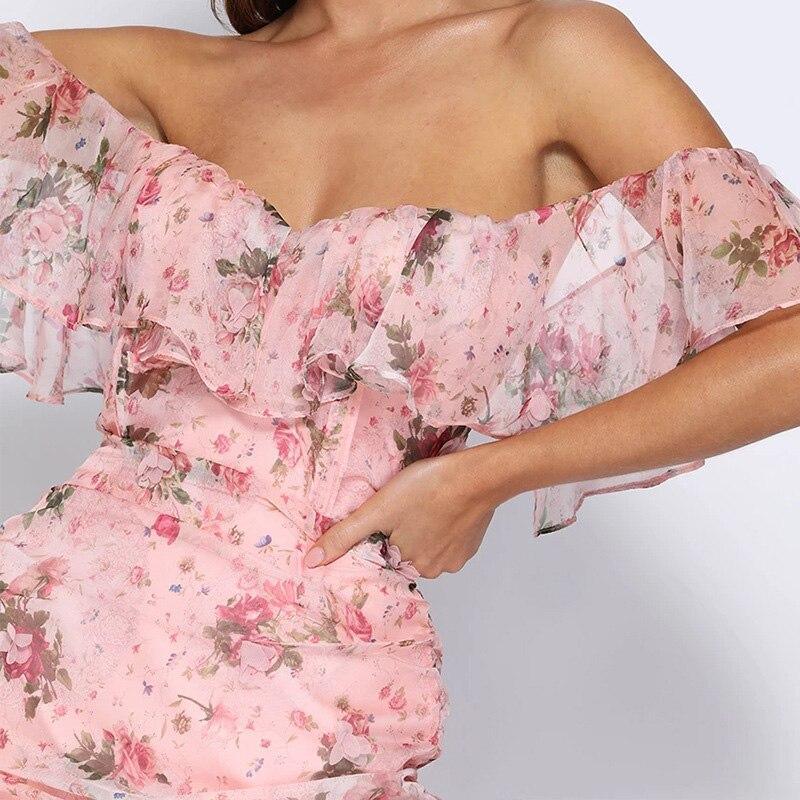 Short Sleeve Slash Neck Flower Print  Dress Mssaz Desses