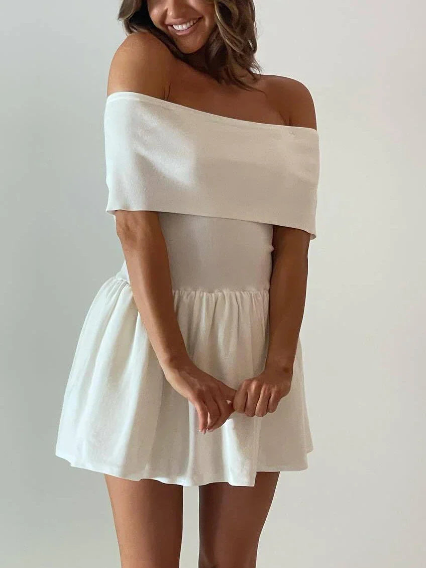 Off Shoulder Knit  Strapless Pink Draped Wedding Party Mini Dress Mssaz Desses
