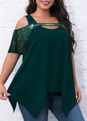 Off Shoulder Sequin Solid Color Loose Tops Mssza