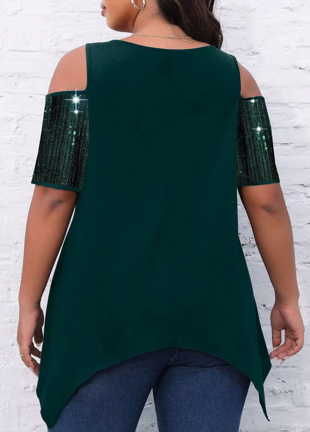 Off Shoulder Sequin Solid Color Loose Tops Mssza