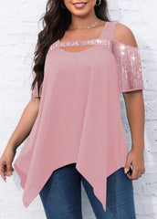 Off Shoulder Sequin Solid Color Loose Tops Mssza