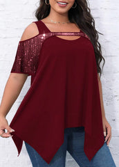 Off Shoulder Sequin Solid Color Loose Tops Mssza