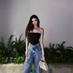 Casual Off Shoulder Strapless Sleeveless Lace Up Bustier Corset Crop Tops Mssza