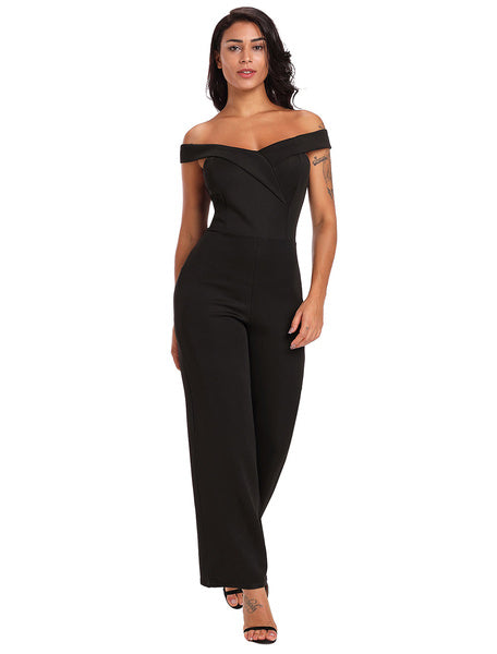 Off The Shoulder Jumpsuit Women Black Wide Leg Jumpsuit Mssza