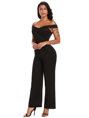 Off The Shoulder Jumpsuit Women Black Wide Leg Jumpsuit Mssza