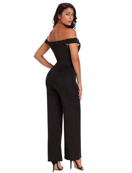 Off The Shoulder Jumpsuit Women Black Wide Leg Jumpsuit Mssza