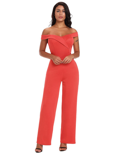 Off The Shoulder Jumpsuit Women Black Wide Leg Jumpsuit Mssza